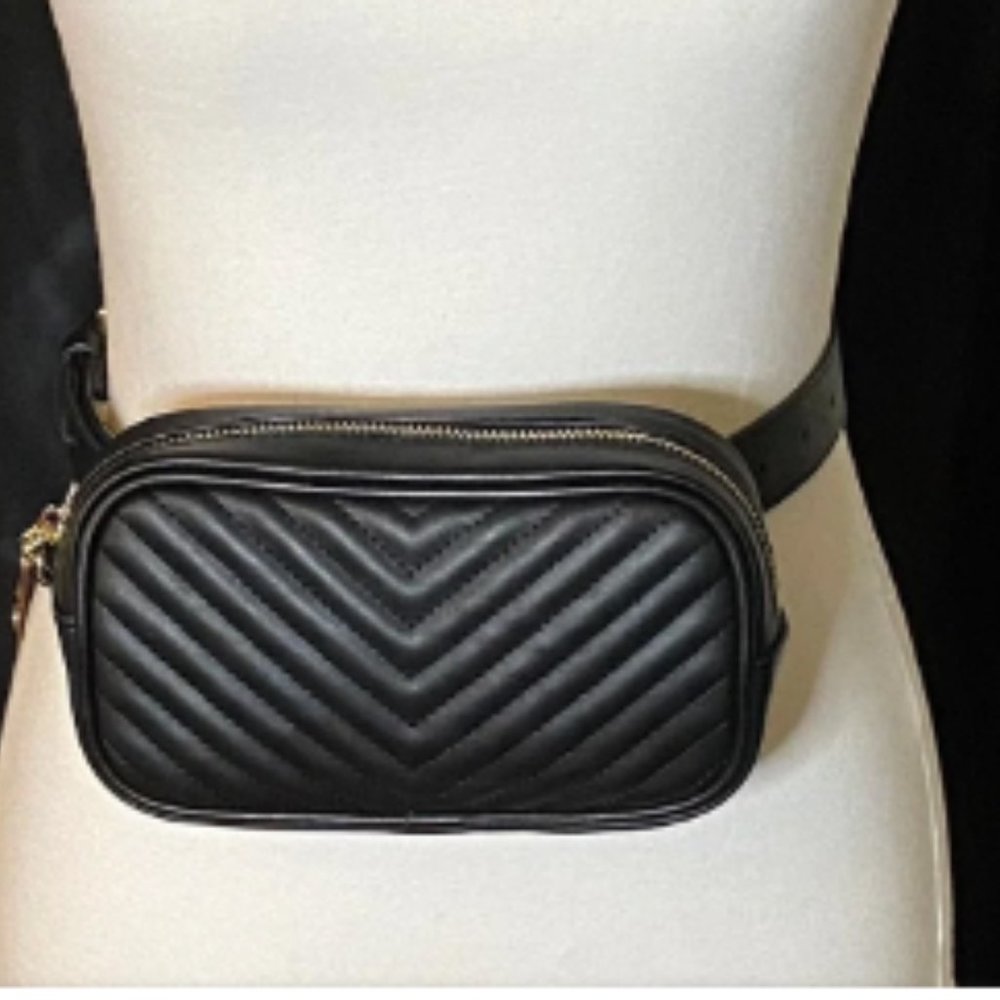 Steve Madden Black Chevron Belt Bag New - Picture 8 of 13